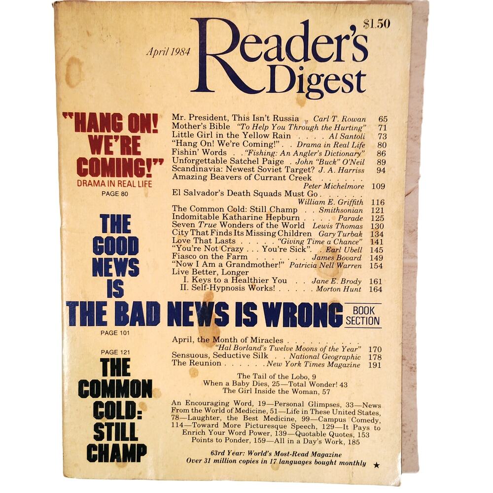 Reader's Digest April 1984 Vintage Magazine, Unforgettable Satchel Paige